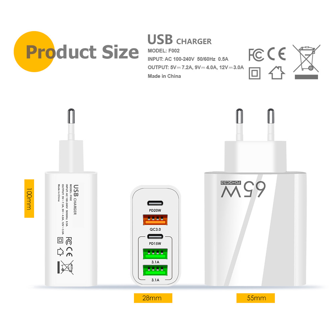 65W Adapter za brzo punjenje s više priključaka - Univerzalno i praktično!