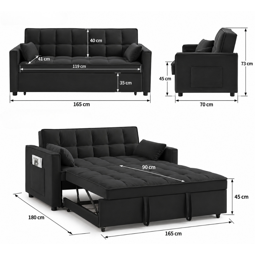 Sofa na razvlačenje s ležajem i prostorom za odlaganje