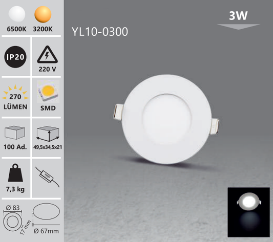 Ugradbeni  tanki LED  panel - okrugli /  set od 2 komada
