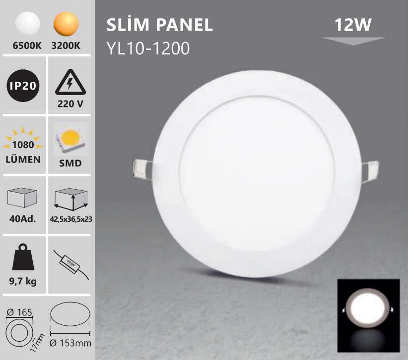 Ugradbeni  tanki LED  panel - okrugli /  set od 2 komada