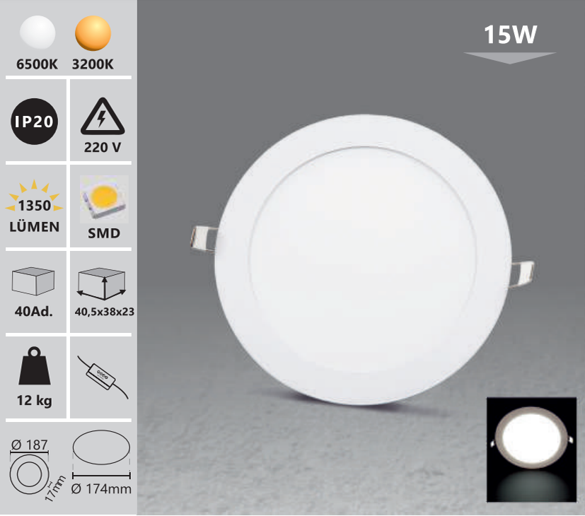 Ugradbeni  tanki LED  panel - okrugli /  set od 2 komada
