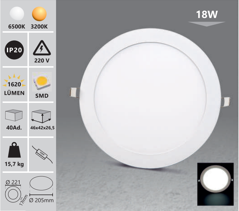 Ugradbeni  tanki LED  panel - okrugli /  set od 2 komada