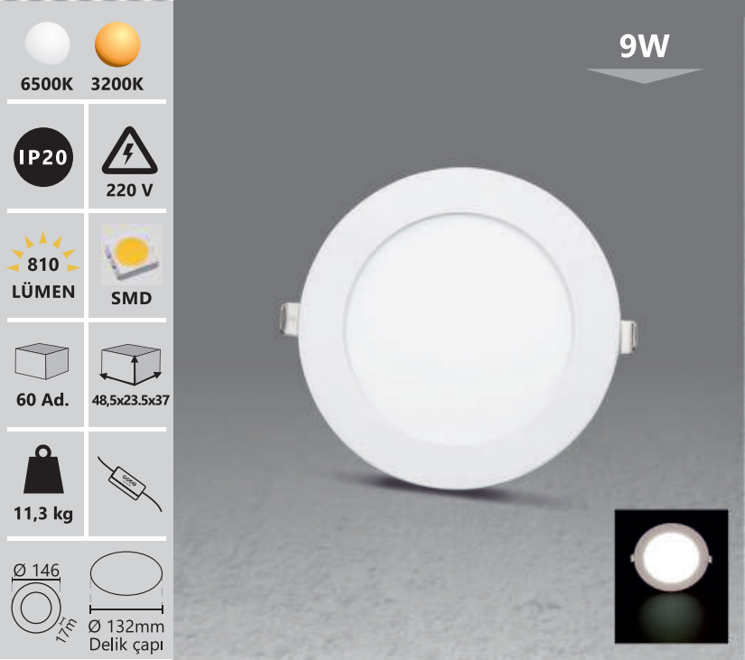 Ugradbeni  tanki LED  panel - okrugli /  set od 2 komada