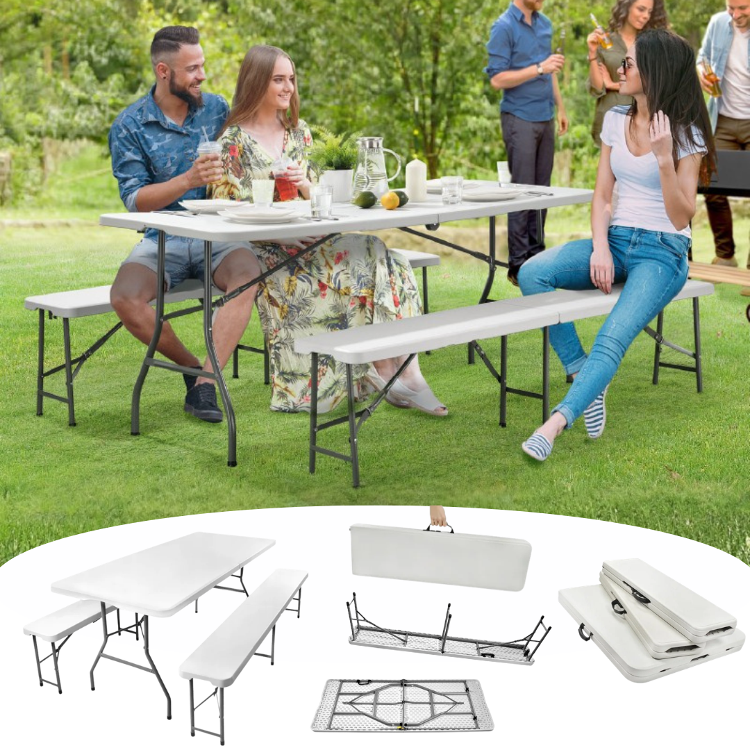 Sklopivi pivski set 180 cm – stol i 2 klupe